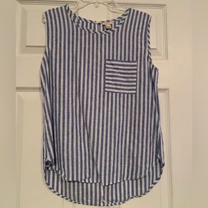 Sleeveless blue and white striped shirt